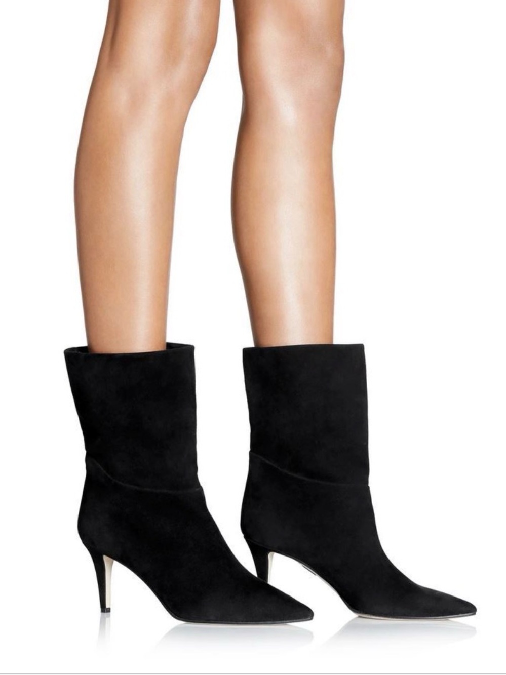 Tamara Mellon Black Suede Pointed-Toe Mid-Calf Heeled Boots